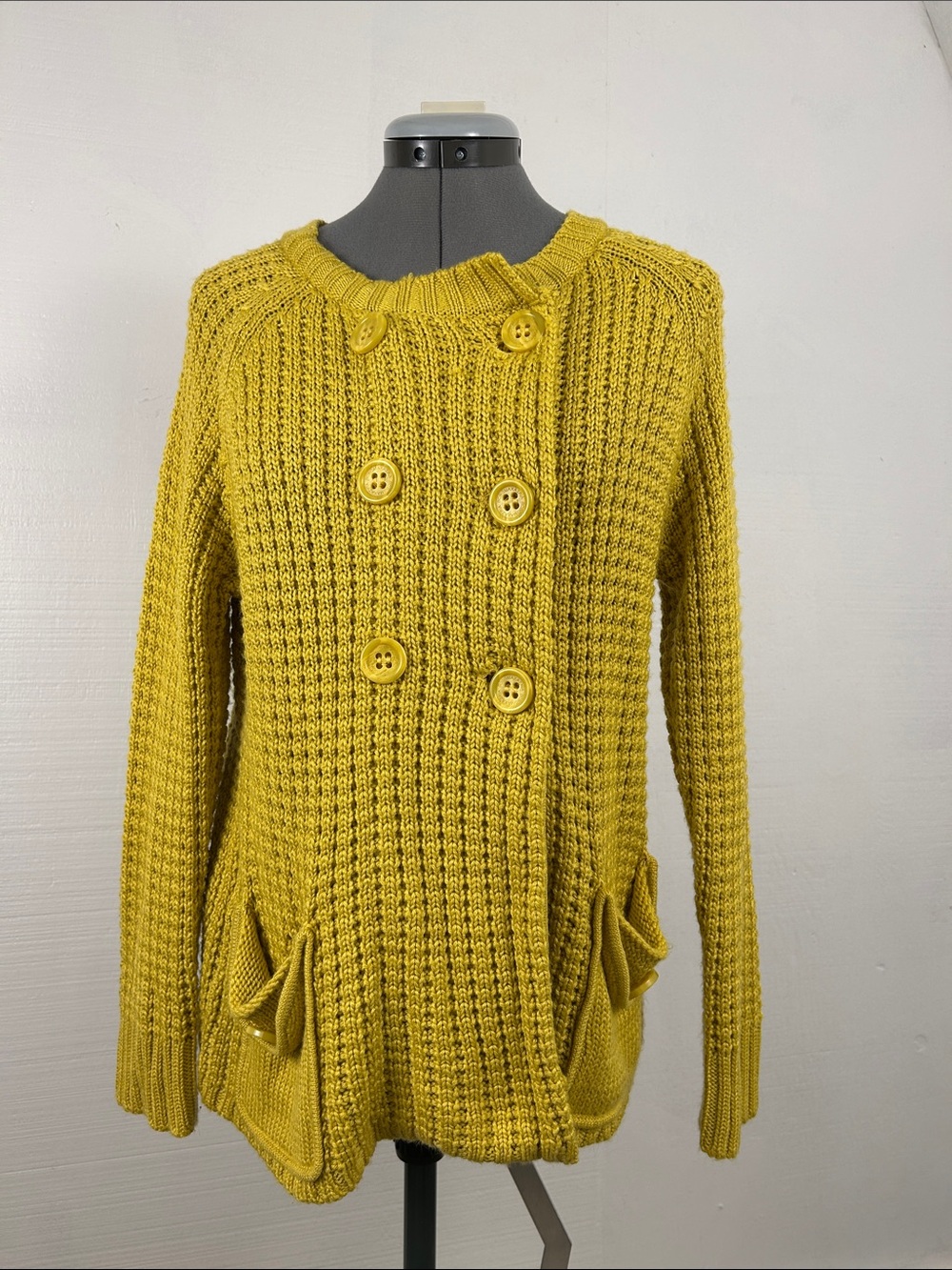 BCBGMaxAzria Mustard Knit Double-Breasted Cardigan